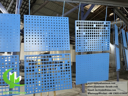 Painel exterior de revestimento de parede de alumínio sólido com padrão perfurado PVDF cor azul