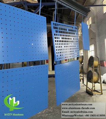 Painel exterior de revestimento de parede de alumínio sólido com padrão perfurado PVDF cor azul