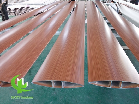 300 mm cor de grão de madeira Arquitetura alumínio lâmina de lâminas de aeroplata com forma oval para parede cortina de fachada