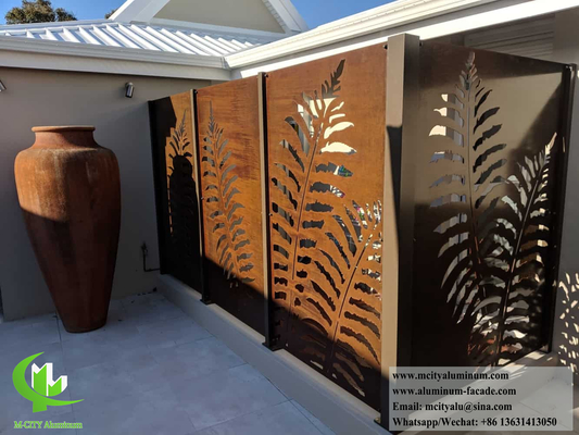 Tela de corte a laser de metal pintada com acabamento de ferrugem com decoração de padrão