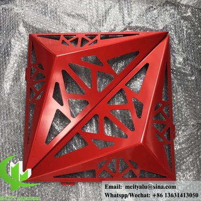 3D painel de alumínio sólido para fachada revestido de pó de cor vermelha parede cortina