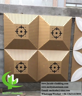 3D forma tela de metal alumínio fachadas folha de perfuração cor dourada
