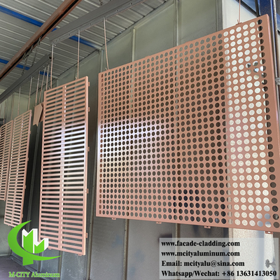 Perforação de folhas de metal de cor dourada sistema de fachada de liga de alumínio 3 mm espessura PVDF pintura