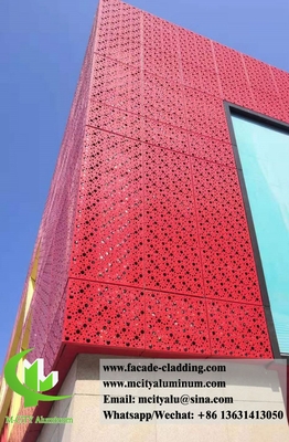 Perforação de parede sólida revestimento de alumínio fachada tela de metal com padrões PVDF cor vermelha